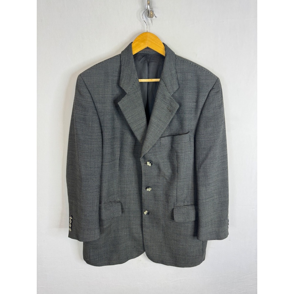 Strellson Mens Wool Micro Check Blazer Grey Black 3 Button Jacket EU 50 US 40R